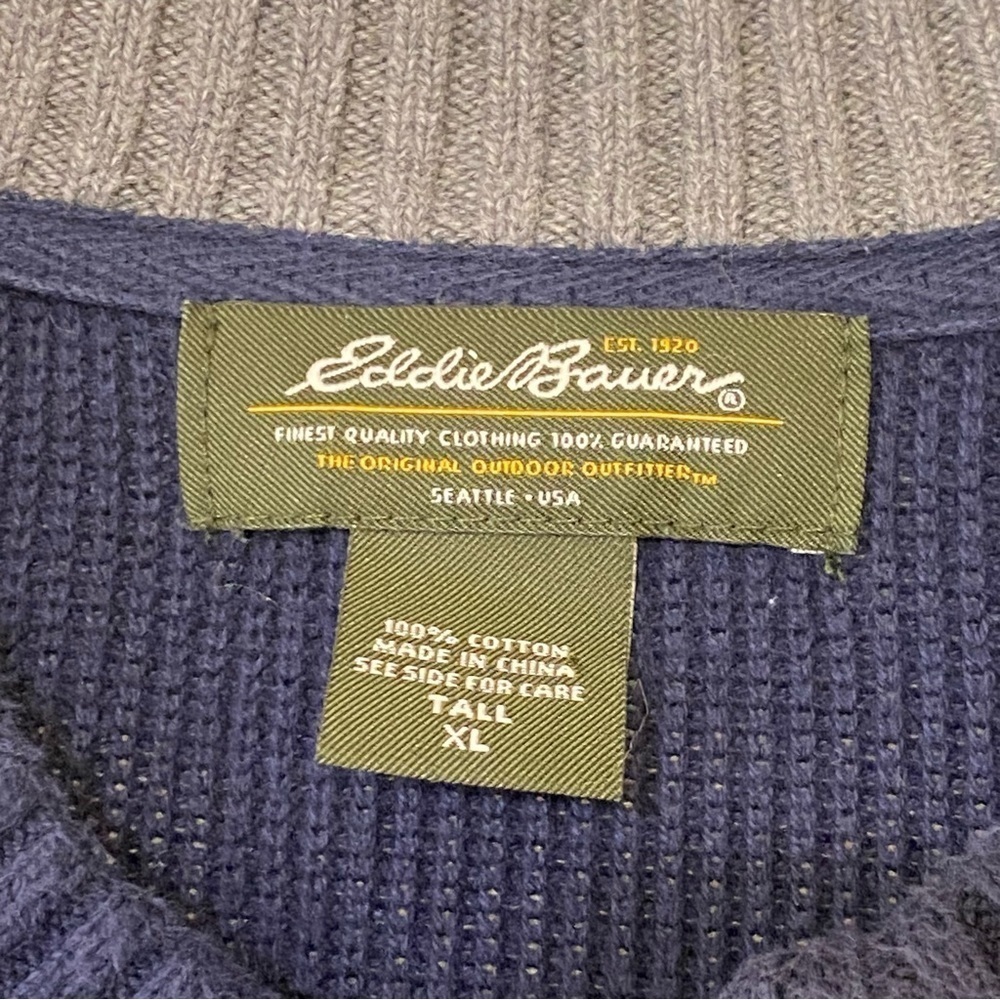 Vintage Eddie Bauer Oversized Cotton Knit Sweater Navy Blue Sz XL - Picture 2 of 9
